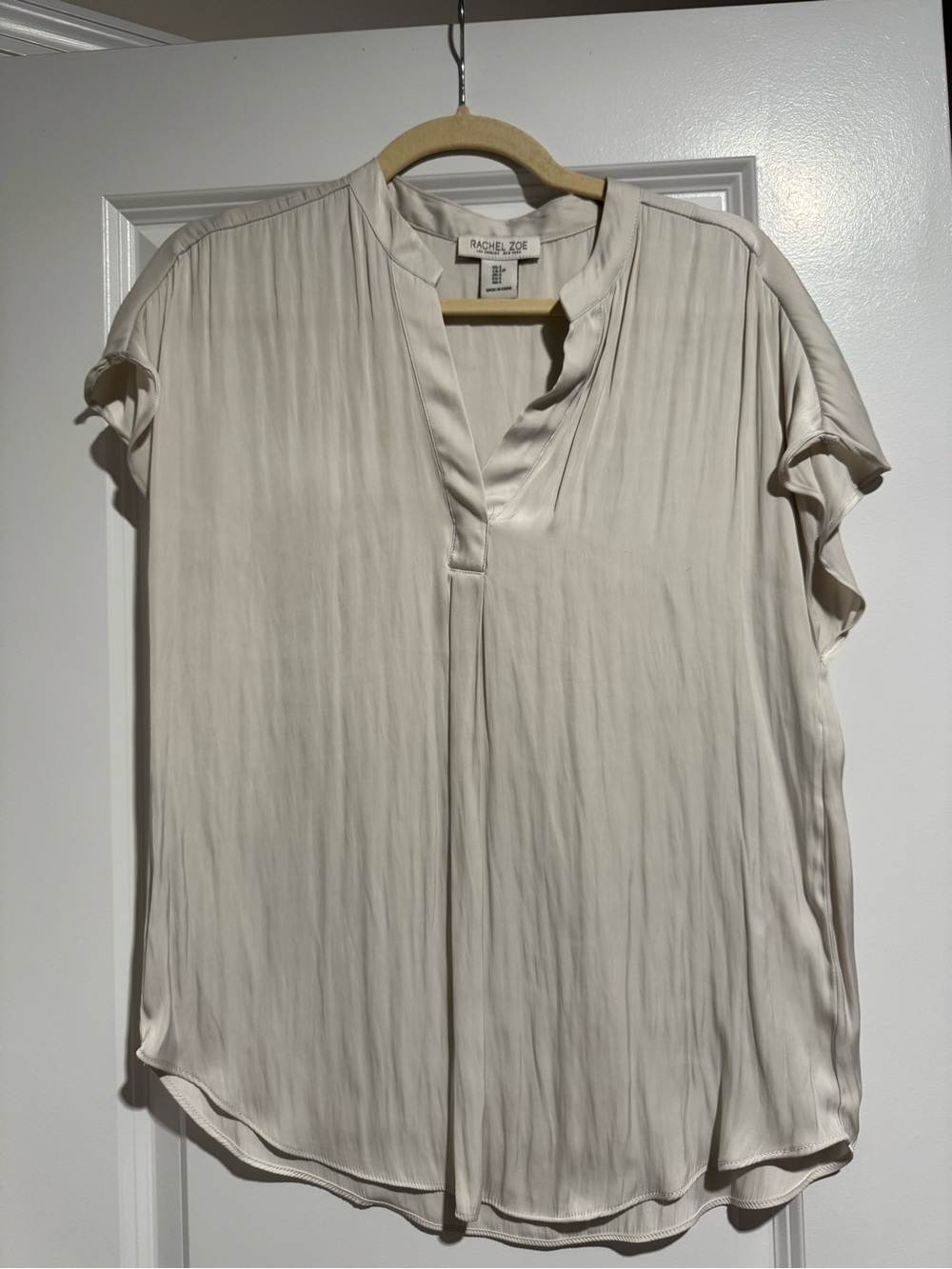 Rachel Zoe Soft Cream Split-Neck Short Sleeve Blouse